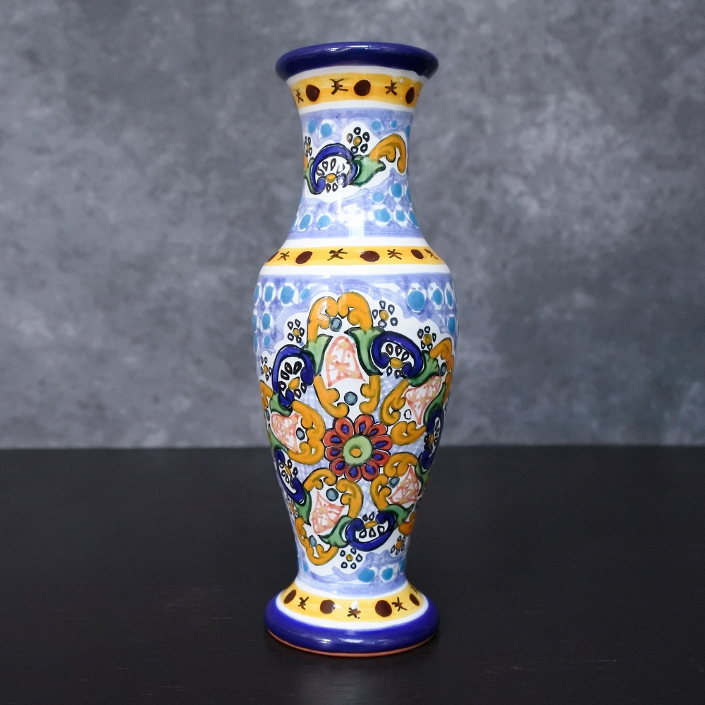 Vintage Mexico Talavera Art Pottery Hand Painted Floral Vase